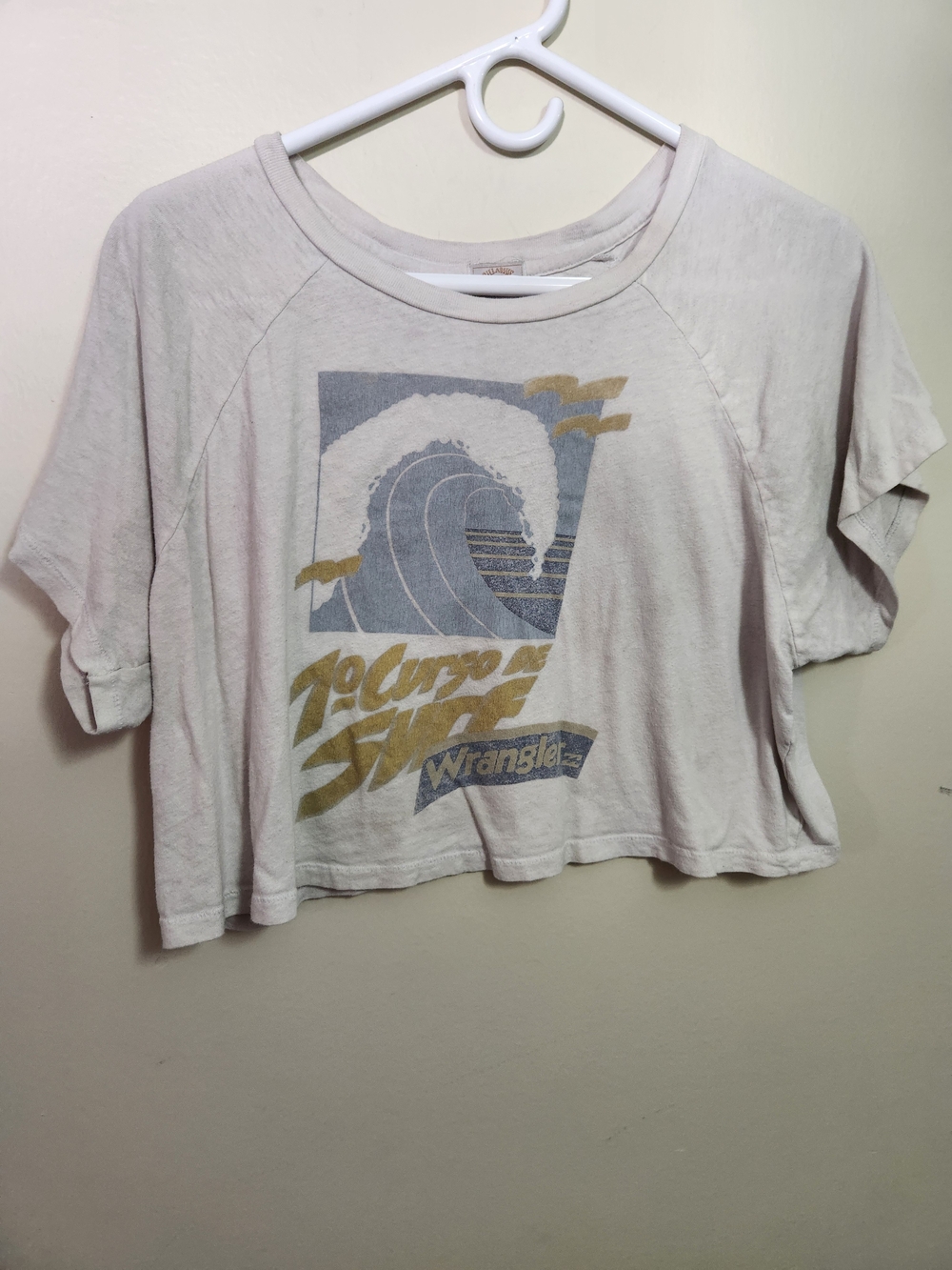 Wrangler x Billabong Cream Graphic Crop Tee - Wave Print L Large